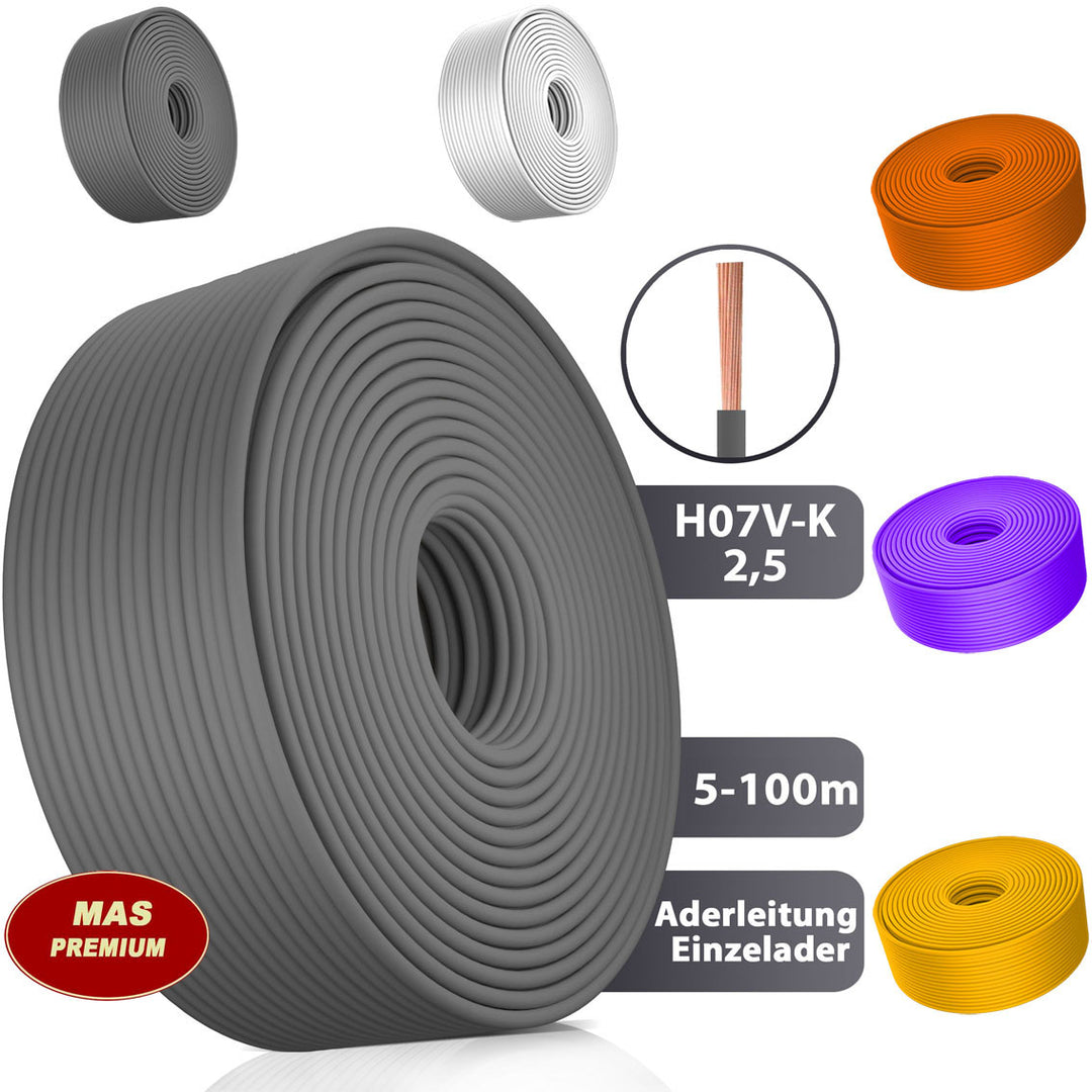 H07 V-K 2,5 mm² OR; GR; WS; VIO oder GE Aderleitung - 5 bis 100 m