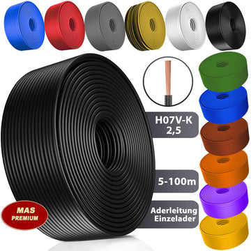 H07 V-K 2,5 mm² SW; HBL; GNGE; RT; DBL oder BR Aderleitung - 5 bis 100 m