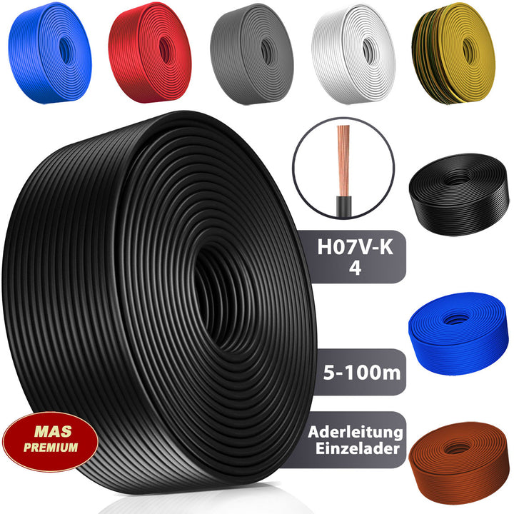 H07 V-K 4 mm² DBL, BR, WS, GE oder GR Aderleitung - 5 bis 100 m